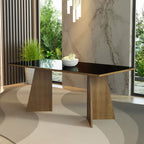 Mesa de Jantar Retangular com Tampo de Vidro Rustic/Preto 5388 Madesa