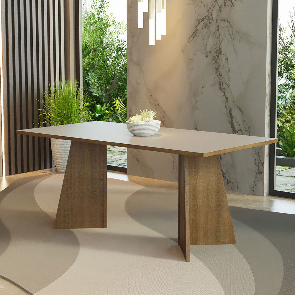 Mesa de Jantar Retangular com Tampo de Madeira Rustic/Crema 5388 Madesa