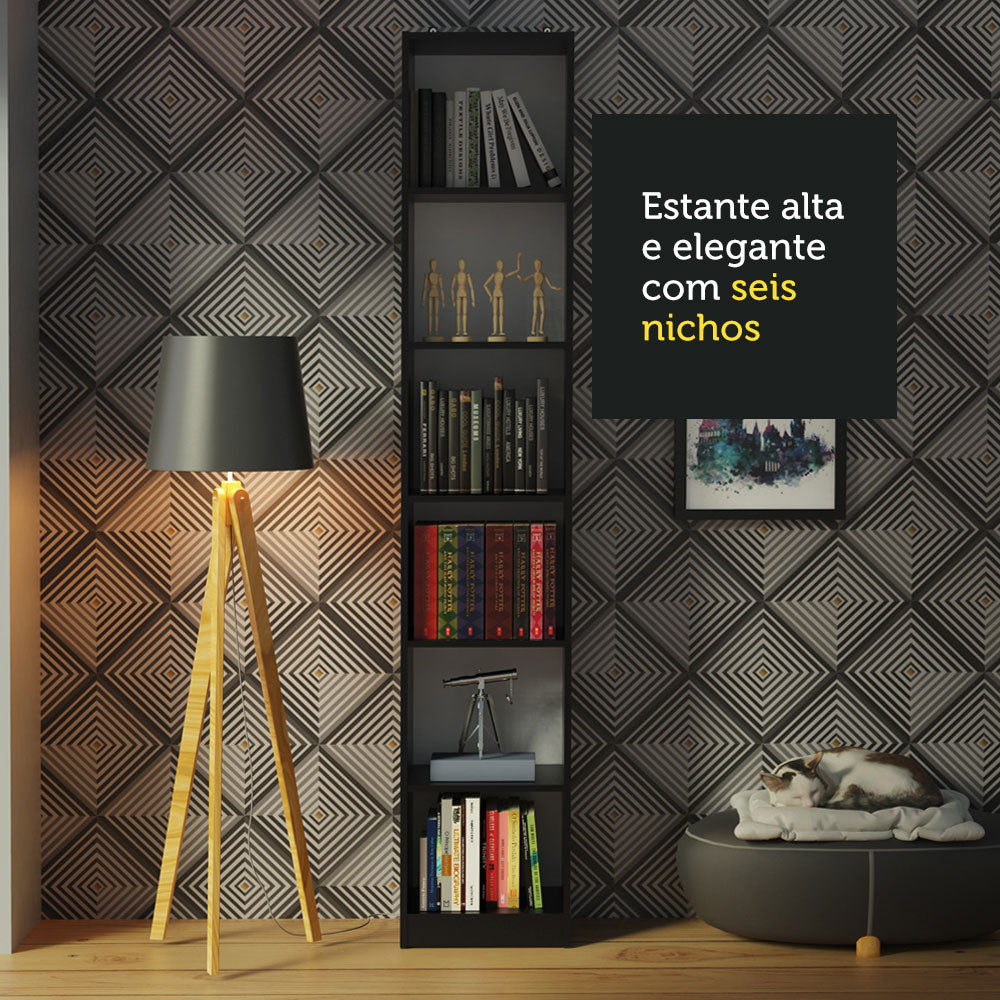 Estante Livreiro Madesa 6906 com 6 Nichos Preto
