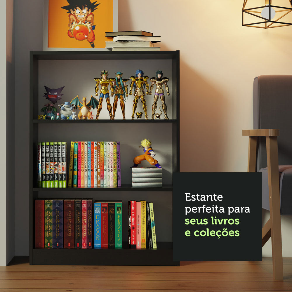 Estante Livreiro Madesa 6907 com 3 Nichos Preto