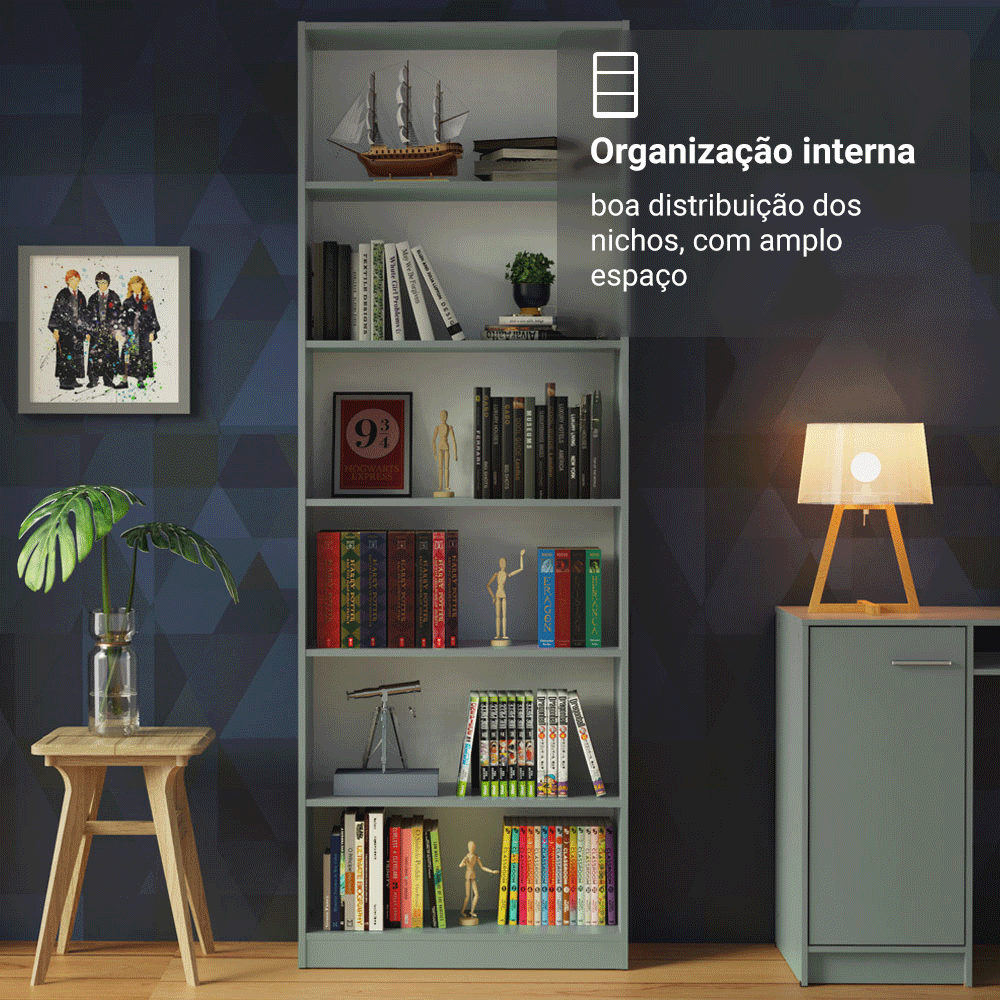 Estante Livreiro Madesa 6908 com 6 Nichos Cinza