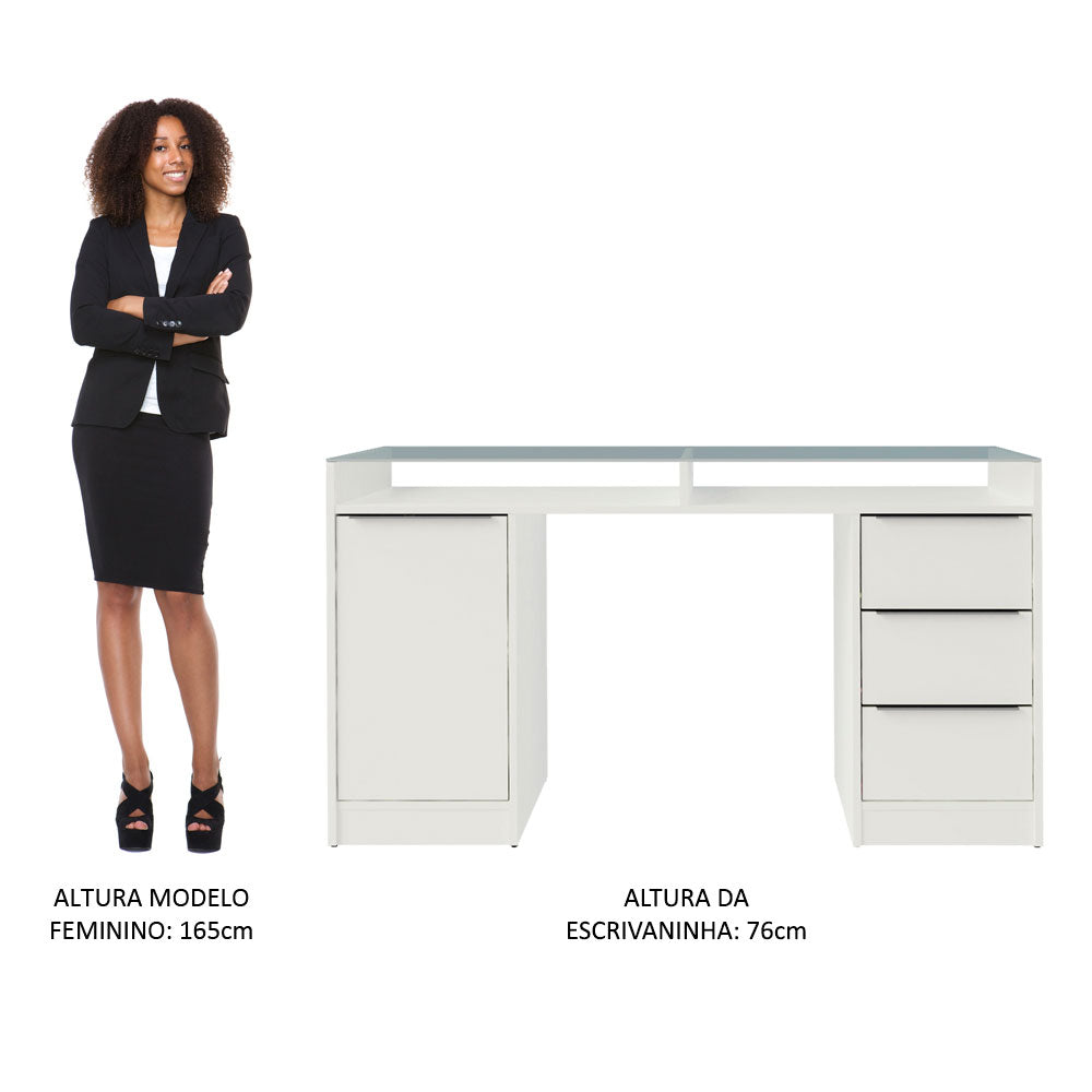 Escrivaninha 1 Porta e 3 Gavetas Madesa Chicago Branco