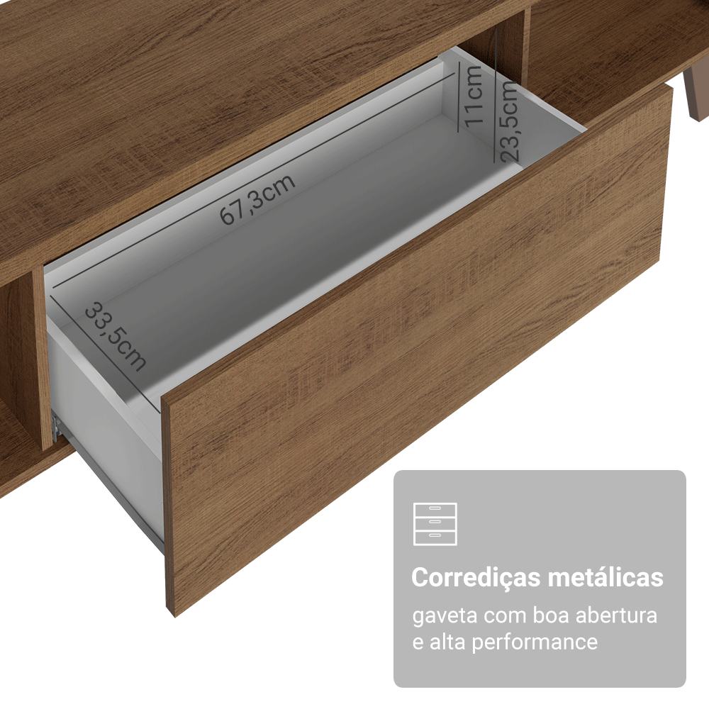 Rack para TV até 75 Polegadas 180 cm 2 Portas 1 Gaveta Rustic Dune Madesa