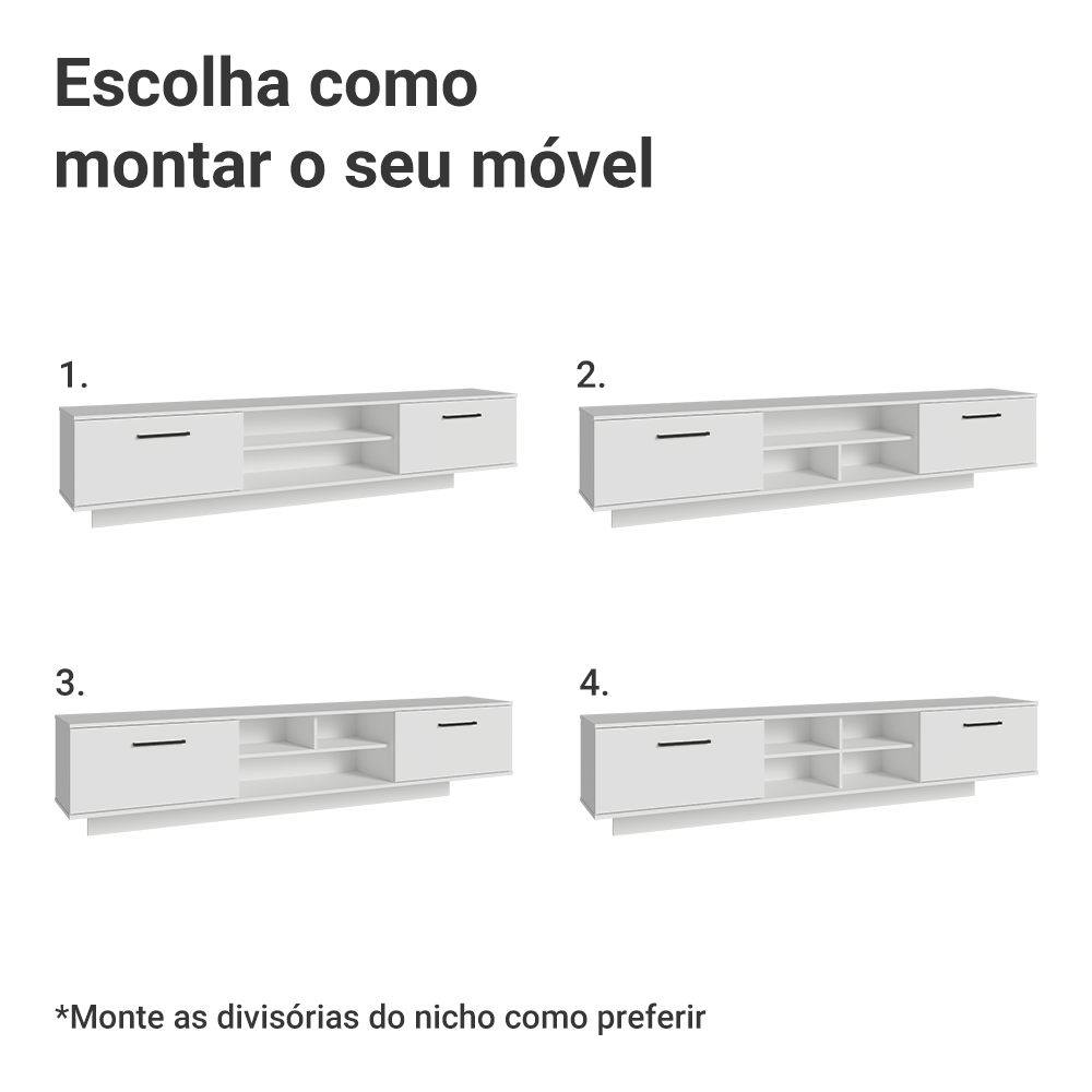 Rack Suspenso para TV até 80 Polegadas 218 cm 2 Portas Branco Agata Madesa