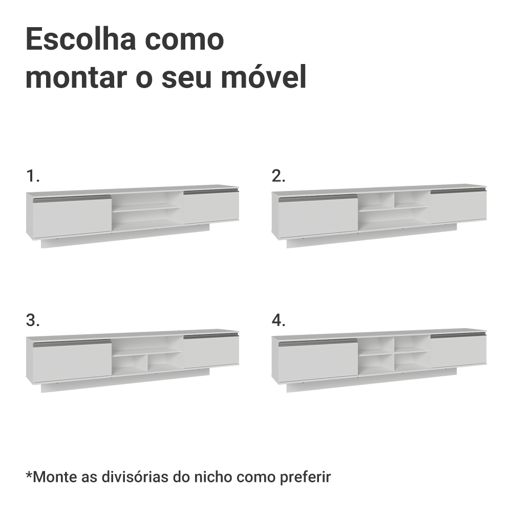 Rack Suspenso para TV até 80 Polegadas 218 cm 2 Portas Branco Glamy Madesa