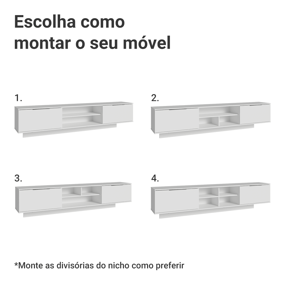 Rack Suspenso para TV até 80 Polegadas 218 cm 2 Portas Branco Stella Madesa