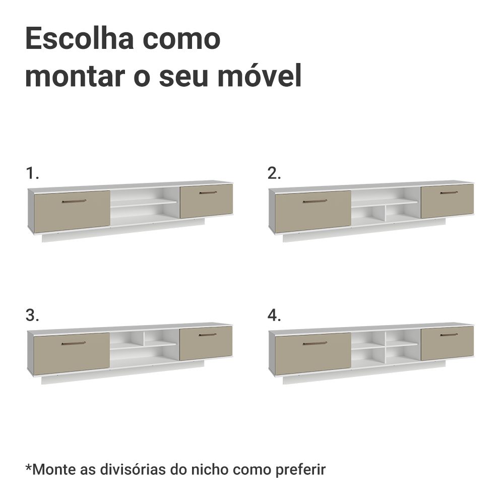 Rack Suspenso para TV até 80 Polegadas 218 cm 2 Portas Branco/Crema Agata Madesa