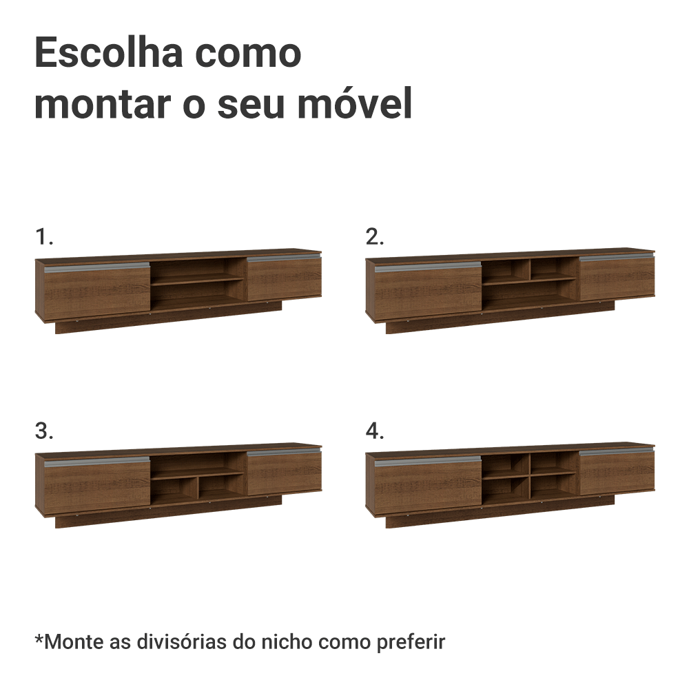 Rack Suspenso para TV até 80 Polegadas 218 cm 2 Portas Rustic Glamy Madesa