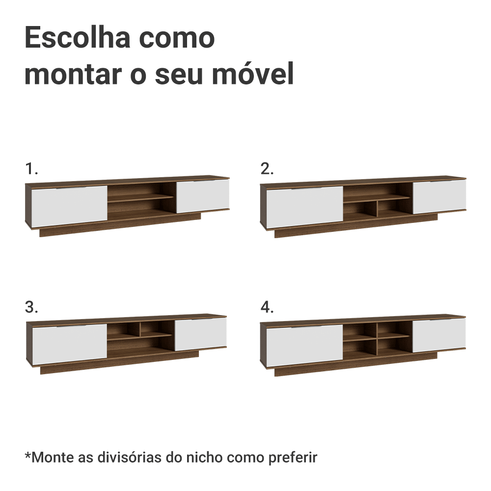 Rack Suspenso para TV até 80 Polegadas 218 cm 2 Portas Rustic/Branco Stella Madesa