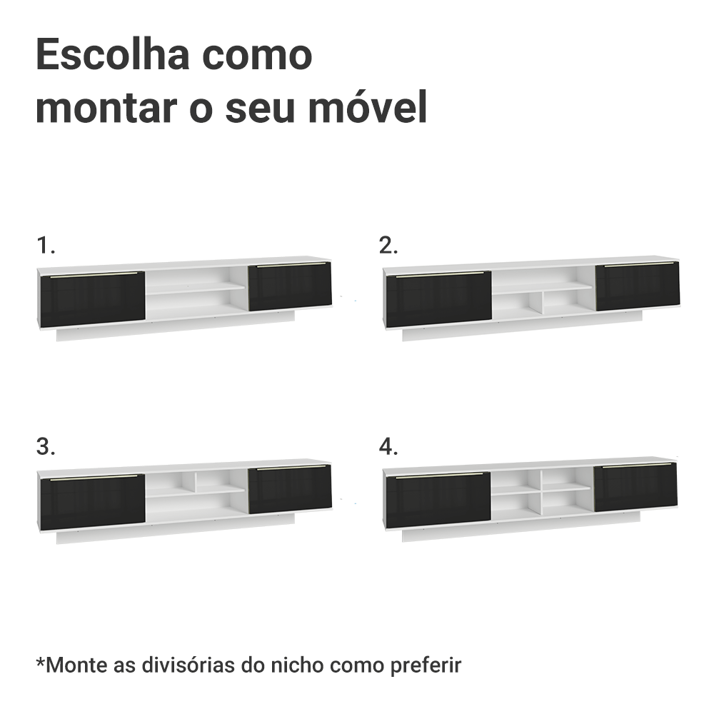 Rack Suspenso para TV até 80 Polegadas 218 cm 2 Portas Branco/Preto Lux Madesa