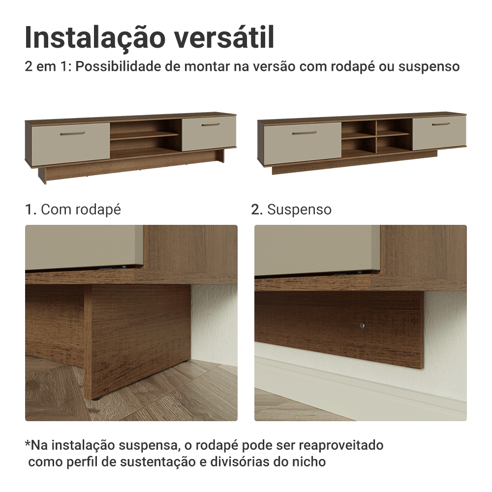 Rack para TV até 80 Polegadas 218 cm 2 Portas Rustic/Crema Agata Madesa
