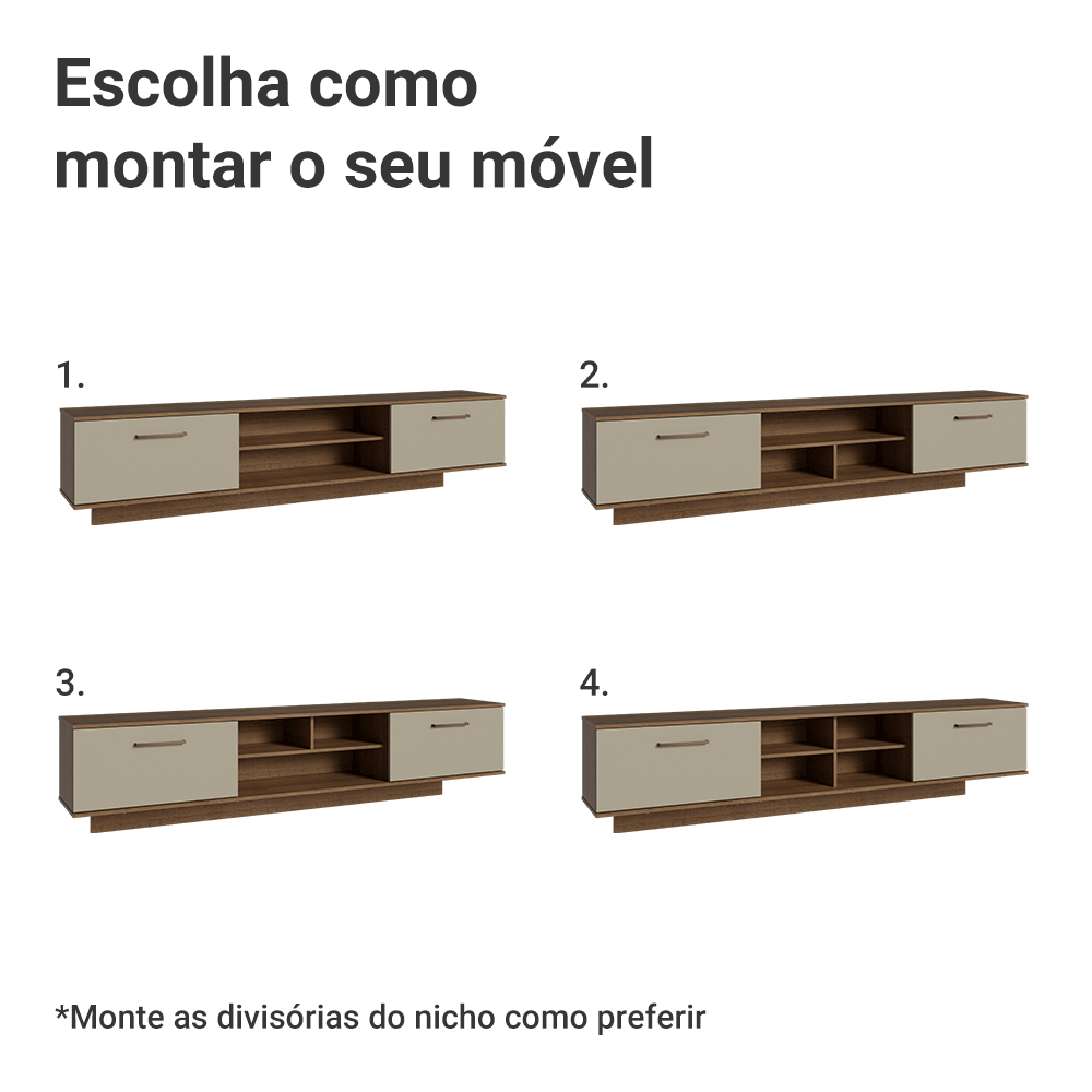 Rack Suspenso para TV até 80 Polegadas 218 cm 2 Portas Rustic/Crema Agata Madesa