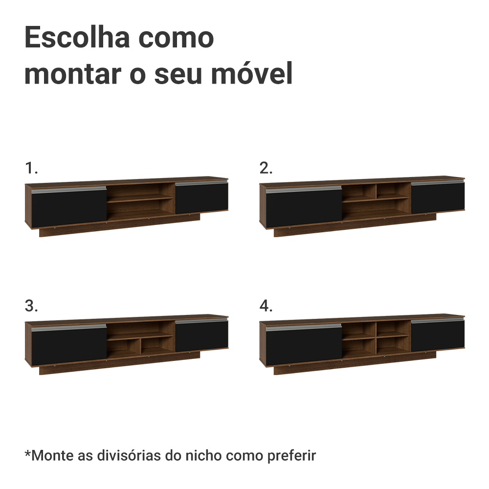 Rack Suspenso para TV até 80 Polegadas 218 cm 2 Portas Rustic/Preto Glamy Madesa