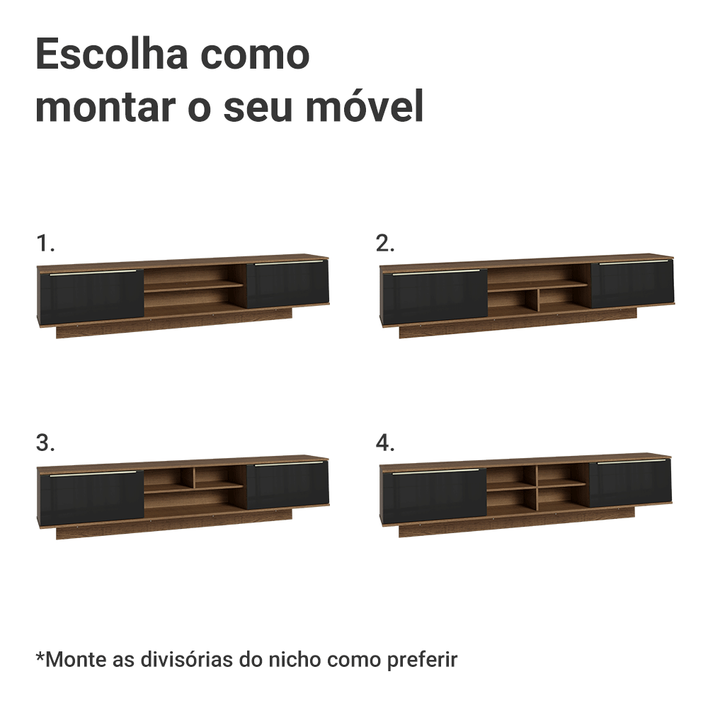 Rack Suspenso para TV até 80 Polegadas 218 cm 2 Portas Rustic/Preto Lux Madesa