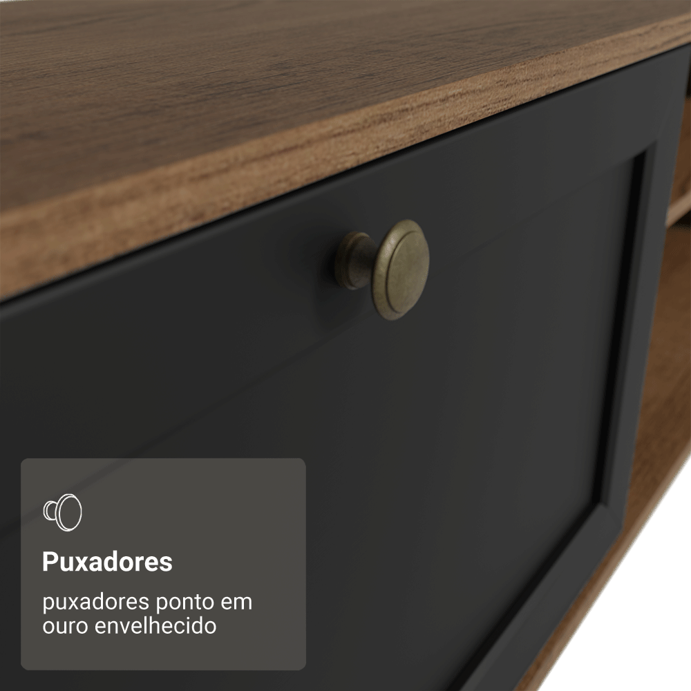 Rack para TV até 80 Polegadas 218 cm 2 Portas Rustic/Preto Vik Madesa