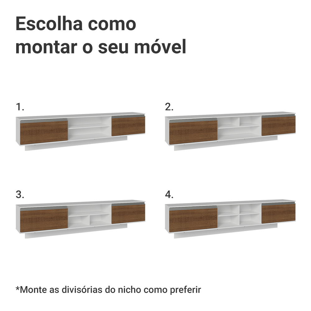 Rack Suspenso para TV até 80 Polegadas 218 cm 2 Portas Branco/Rustic Glamy Madesa