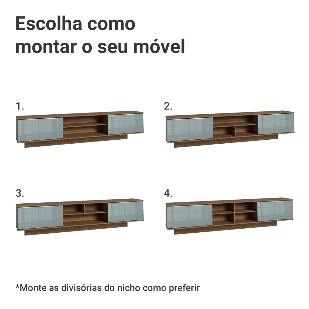 Rack Suspenso para TV até 80 Polegadas 218 cm 2 Portas Rustic/Cinza Lux Madesa