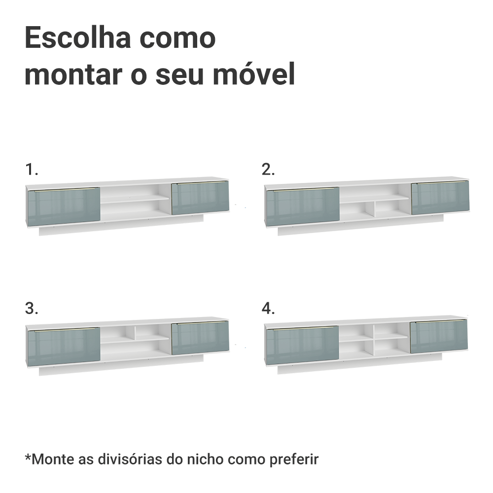 Rack Suspenso para TV até 80 Polegadas 218 cm 2 Portas Branco/Cinza Lux Madesa