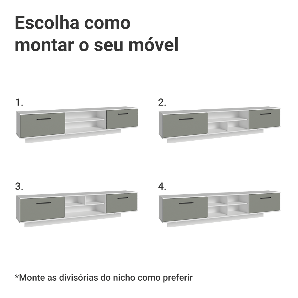 Rack Suspenso para TV até 80 Polegadas 218 cm 2 Portas Branco/Cinza Agata Madesa