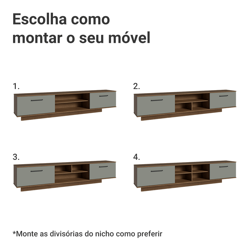 Rack Suspenso para TV até 80 Polegadas 218 cm 2 Portas Rustic/Cinza Agata Madesa