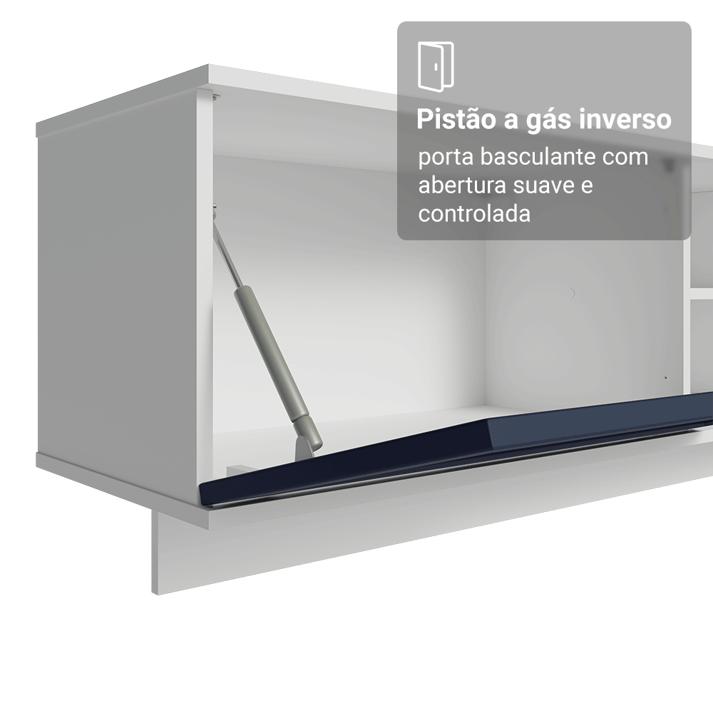 Rack Suspenso para TV até 80 Polegadas 218 cm 2 Portas Branco/Azul Vik Madesa