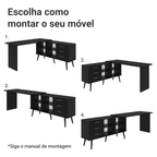 Escrivaninha Mesa de Escritório de Canto 3 Gavetas Preto Lisboa Madesa