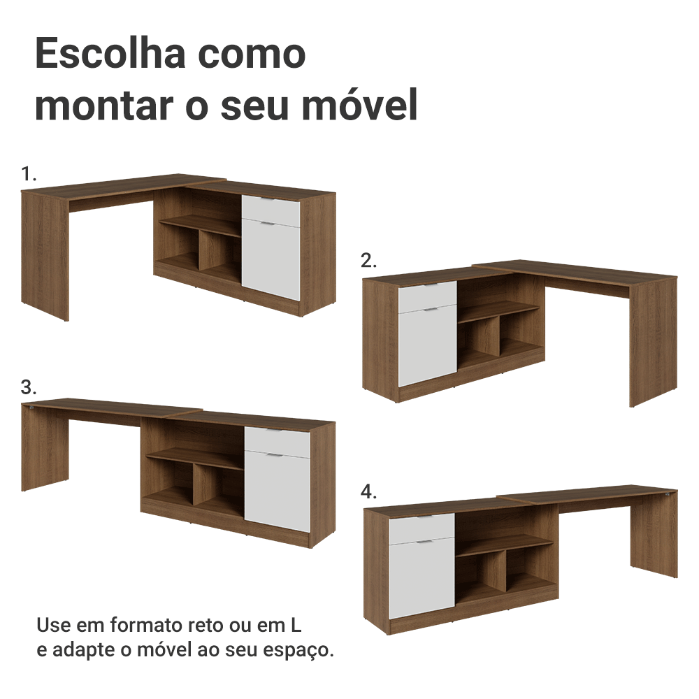 Escrivaninha de Canto Rustic/Branco Roma Madesa