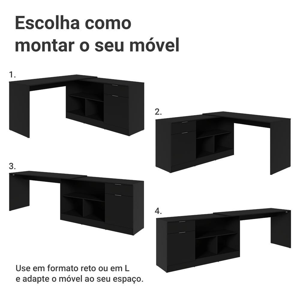 Escrivaninha de Canto Preto Roma Madesa