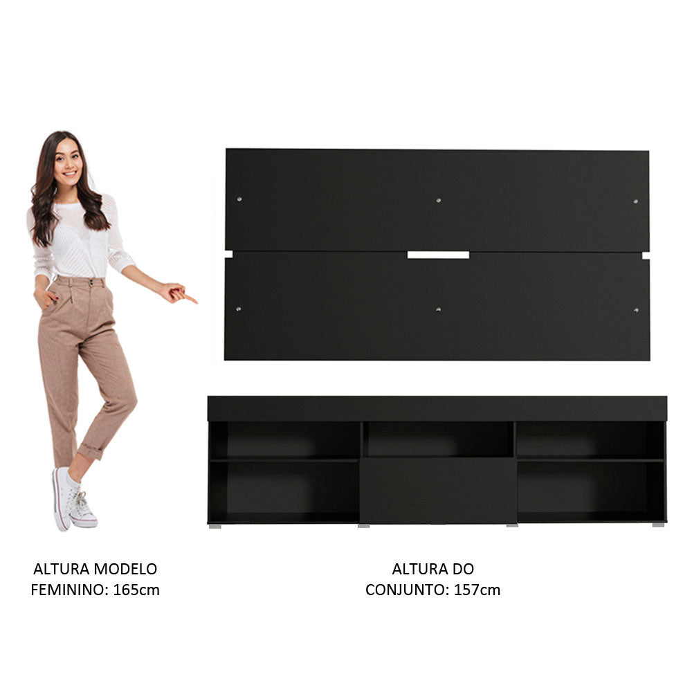 Rack com Painel para TV até 65 Polegadas Madesa Miami 1 Porta Preto