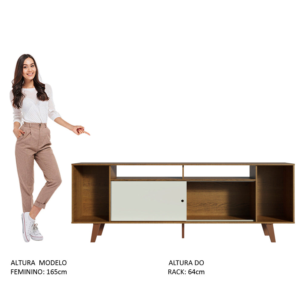 Rack para TV até 65 Polegadas Madesa Cancun com Pés Rustic/Branco 6E5Z