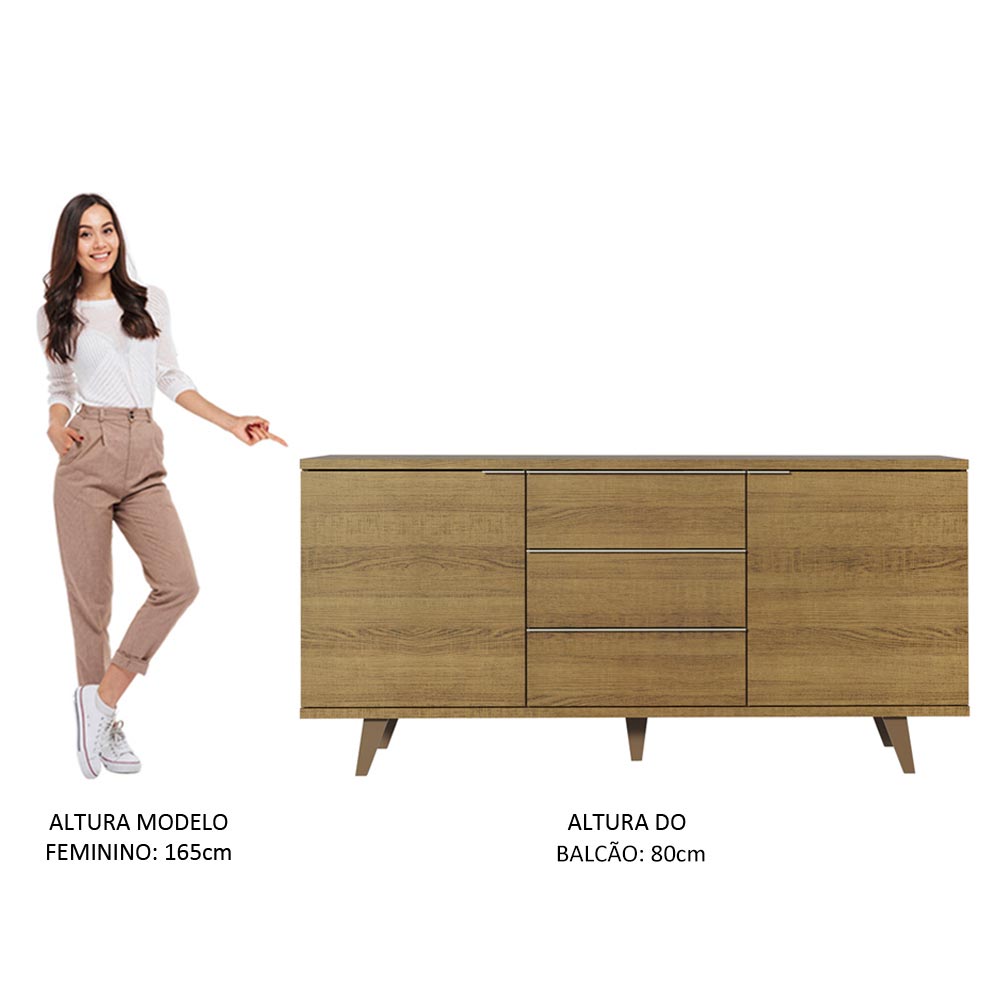 Buffet Aparador Madesa 3 Gavetas e 2 Portas com Pés Rustic