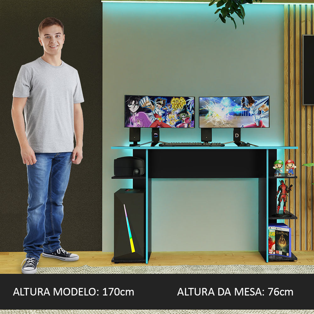 Escrivaninha Mesa para Computador Gamer Preto/Azul 9424 Madesa