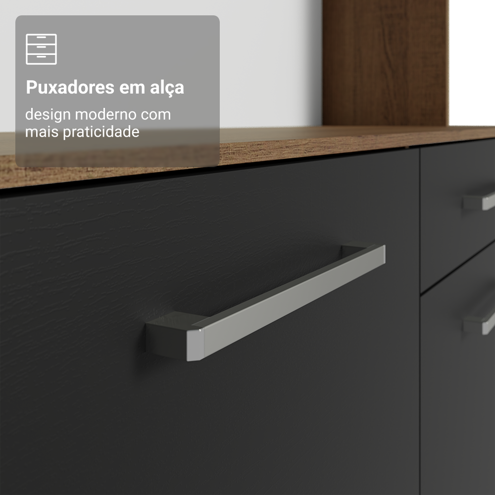 Armário de Cozinha Compacta 120cm Rustic/Preto Life Madesa