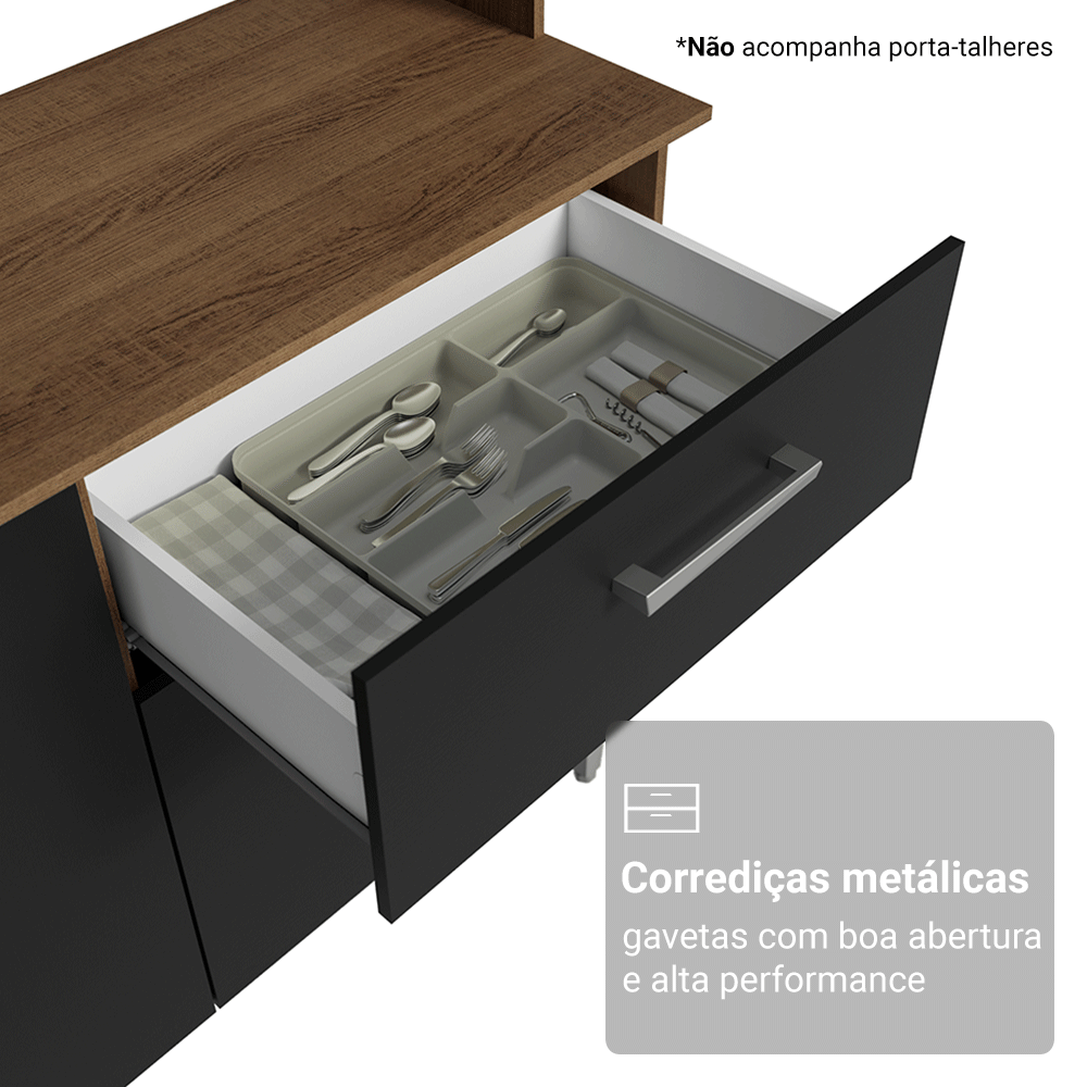 Armário de Cozinha Compacta 196cm Rustic/Preto Aura Madesa