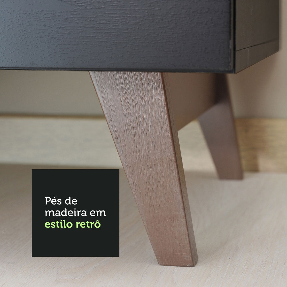 Kit Madesa Reims 60 cm com Armário Aéreo e Balcão com 3 Gavetas Preto