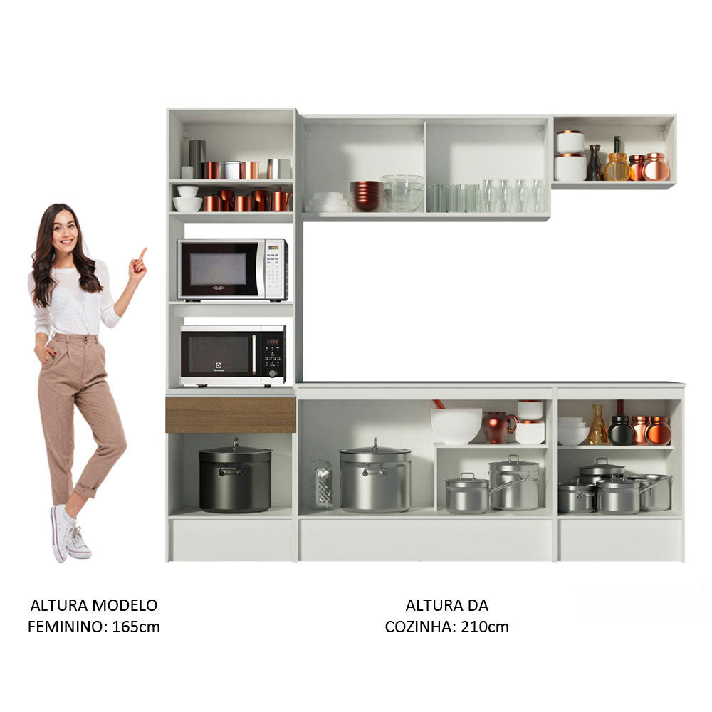 Armário de Cozinha Completa 240cm Branco/Rustic Topazio Madesa