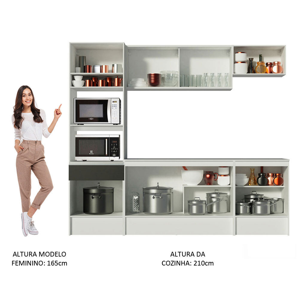 Armário de Cozinha Completa 240cm Branco/Preto Diamante Madesa