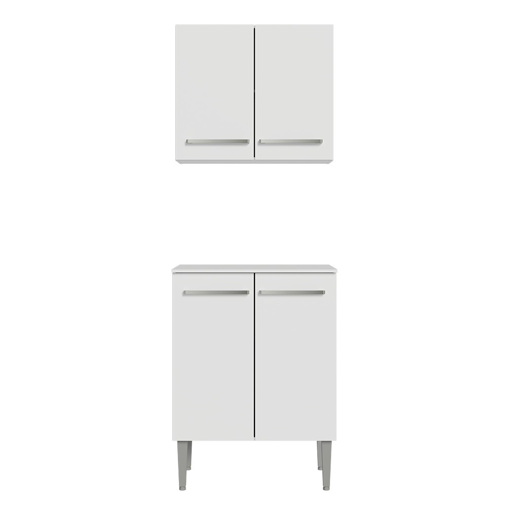 Kit com Armário Aéreo e Balcão 64cm Branco Emilly Madesa