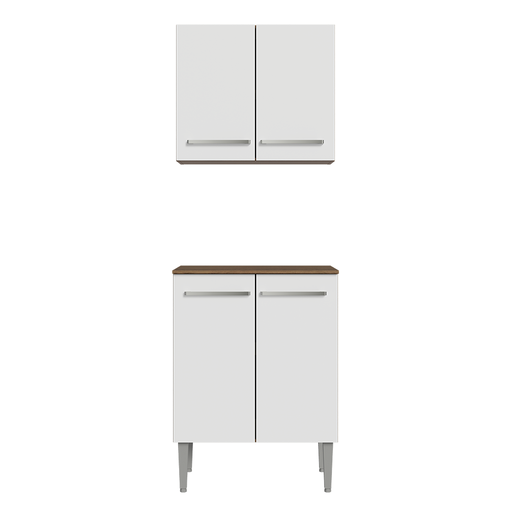 Kit com Armário Aéreo e Balcão 64cm Rustic/Branco Emilly Madesa