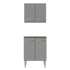 Kit com Armário Aéreo e Balcão 64cm Rustic/Cinza Emilly Madesa