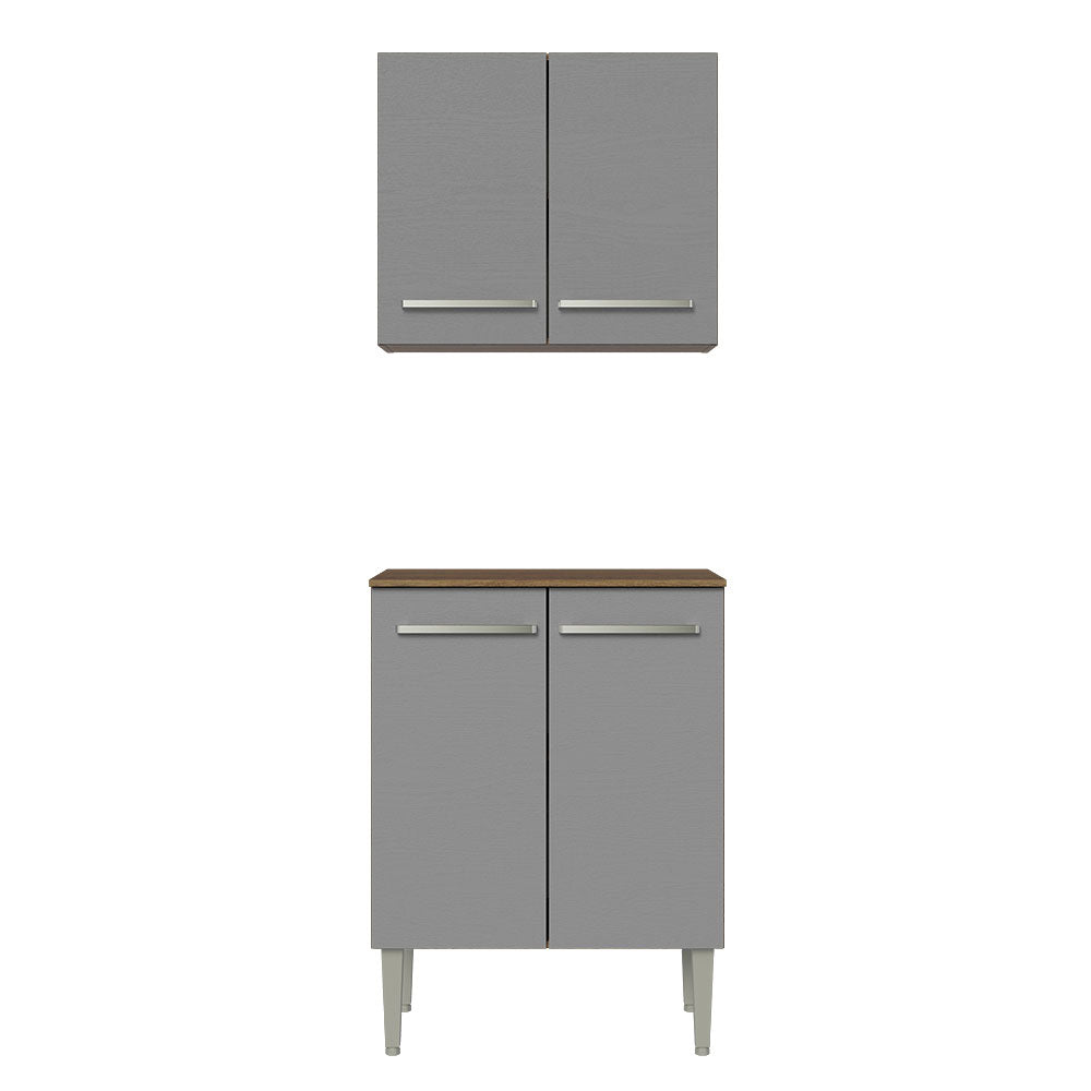 Kit com Armário Aéreo e Balcão 64cm Rustic/Cinza Emilly Madesa