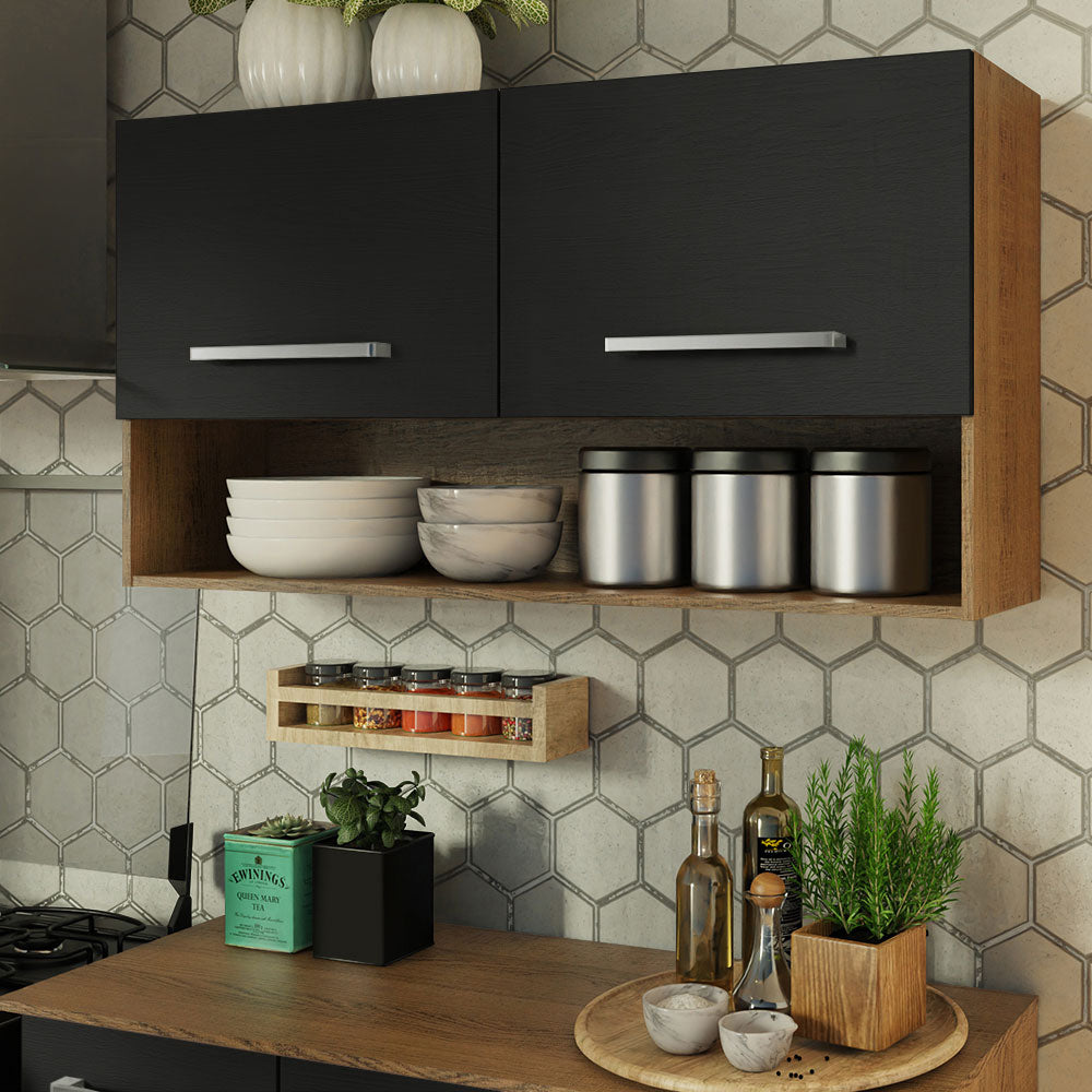 Armário de Cozinha Compacta 105cm Rustic/Preto Emilly Madesa