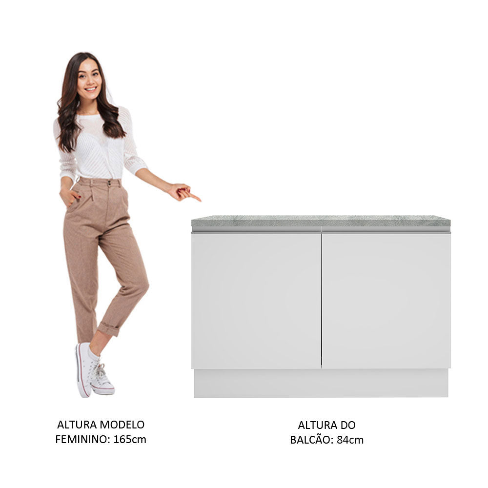 Balcão Gabinete Madesa Glamy 120 x 60 cm 2 Portas (Com Tampo) Branco