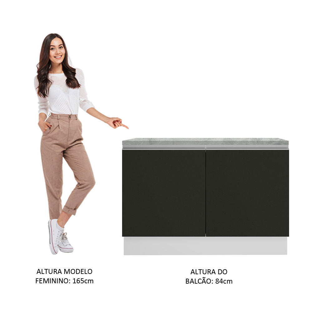 Balcão Gabinete Madesa Glamy 120 x 60 cm 2 Portas (Com Tampo) Branco/Preto