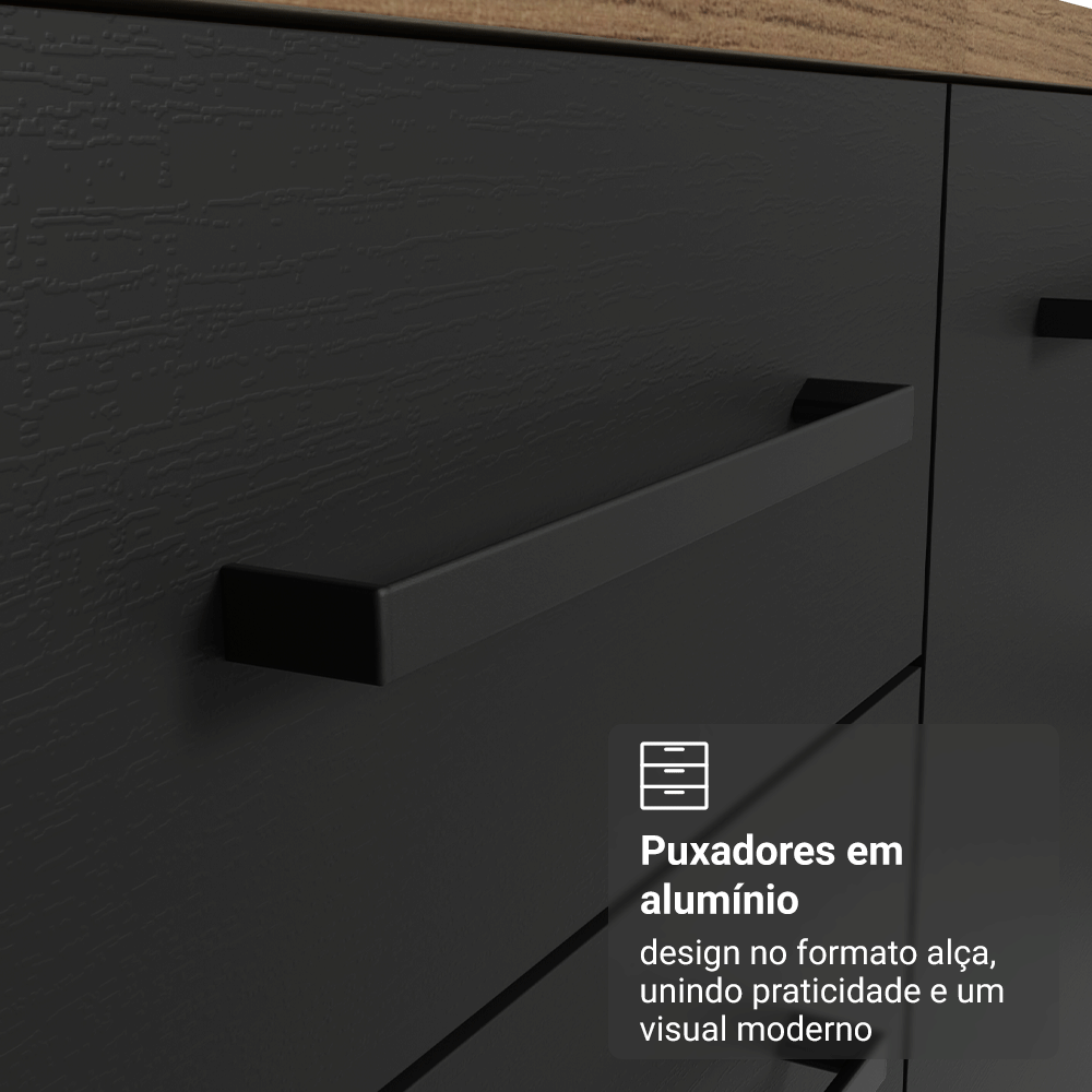 Balcão Gabinete de Pia Madesa Agata 120 x 60 cm 2 Portas (Sem Tampo) Rustic/Preto