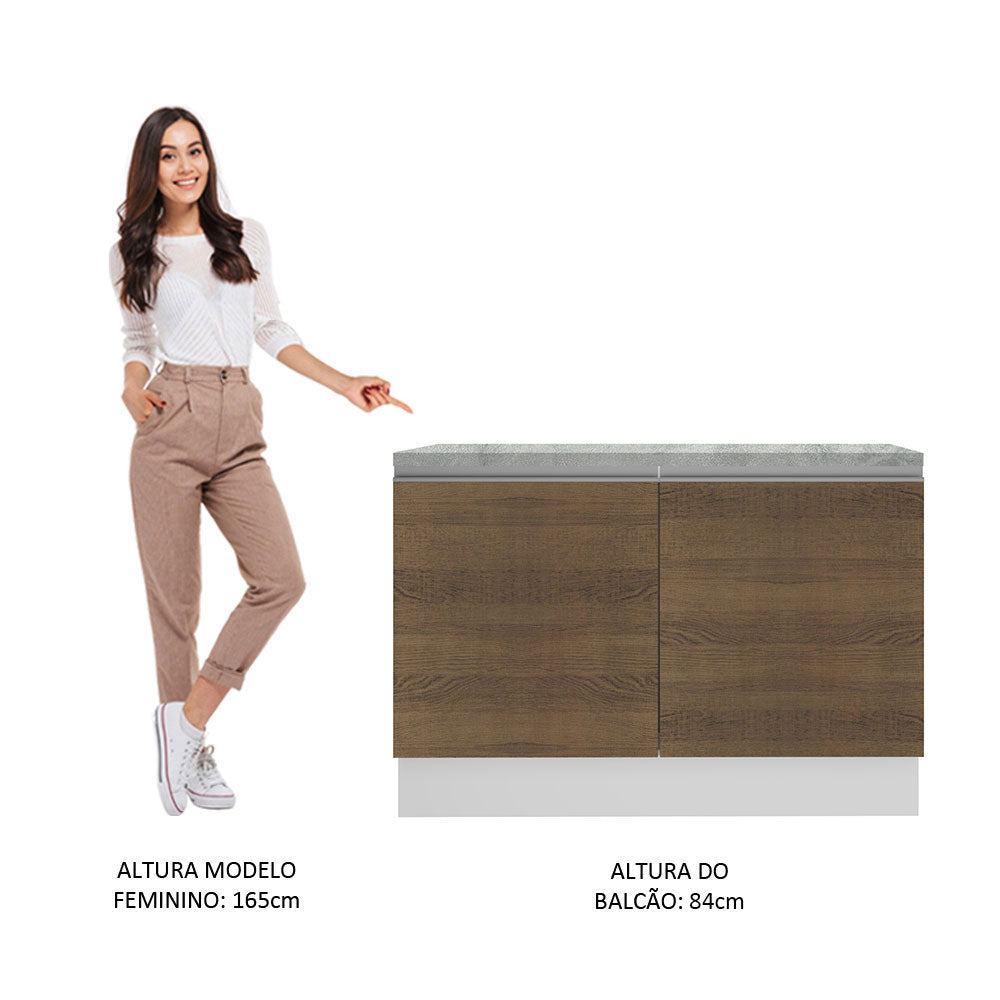 Balcão Gabinete Madesa Glamy 120 x 60 cm 2 Portas (Com Tampo) Branco/Rustic