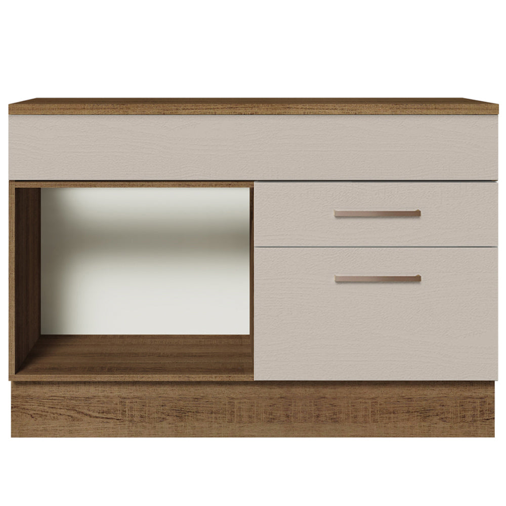 Balcão Gabinete 120 x 60 cm 1 Porta 2 Gavetas Rustic/Crema (Com Tampo) Agata Madesa