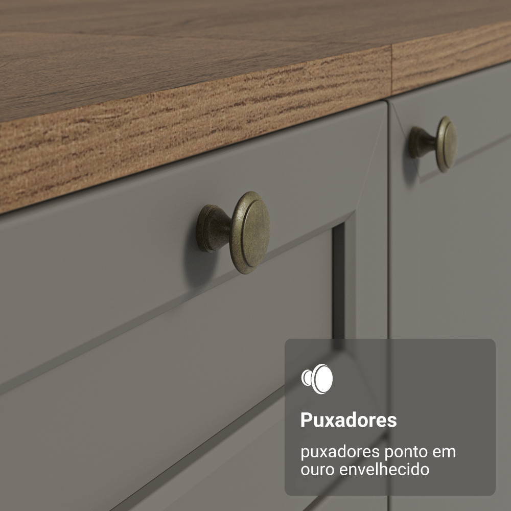 Balcão de Cozinha 40 x 60 cm 3 Gavetas (Com Tampo) Rustic/Cinza Vik Madesa