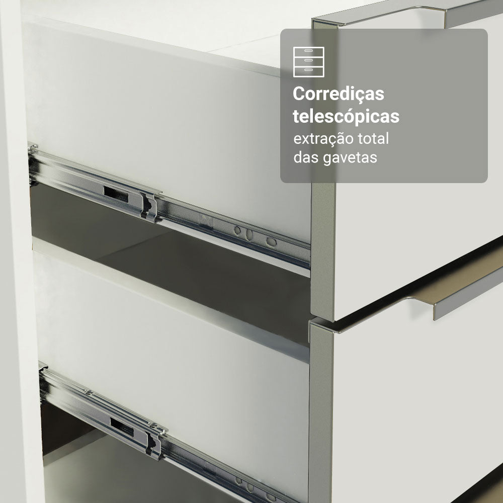 Balcão 40 x 60 cm 3 Gavetas (Com Tampo) Branco/Branco Veludo Lux Madesa