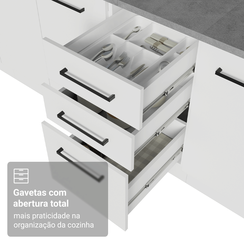 Balcão de Cozinha 40 x 60 cm 3 Gavetas Branco Tampo Rustic Agata Madesa